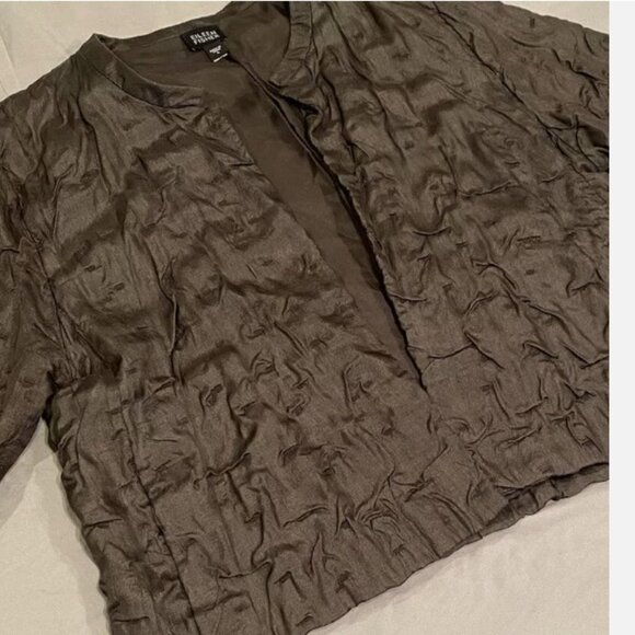 Eileen Fisher Gray 100% Silk Textured Cropped Blazer Jacket Womens L Open Front - Picture 3 of 5